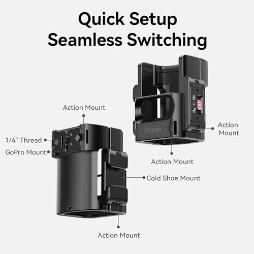 ULANZI PK-06 Expansion Adapter Accessories for DJI Osmo Pocket 3 - Aluminum Protective Cage Metal Bracket Mount with 1/4 Screw Holes/Gopro Adapter/Cold Shoe/Osmo Action Quick-Release