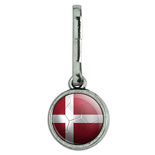 Antiqued Charm Clothes Purse Luggage Backpack Zipper Pull Soccer Futbol Football Country Flag A-I - Denmark Flag Soccer Ball