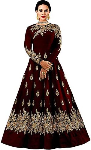 Queen of India Women's Taffeta Silk gown (red beige)