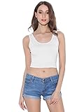 MsBasic Womens Basic Sleeveless Short Fitness Cami Crop Tank Top (X-Small, White)