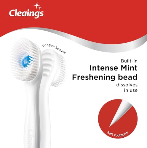 cleaings Disposable Travel Toothbrush 24 Count, 4-in-1 Mini Toothbrush with Toothpaste, No Water Needed with Built-in Flavor Beads & Tongue Cleaner & Toothpick for On the Go Travel, Mint Flavor