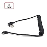 RIIPOO Coiled Micro USB Cable 1.5 Meter Coiled Left Angle Micro B USB Charger Cable, USB to Micro USB Sync Charging and Data Transfer Spring Coiled Cord for Micro USB Devices