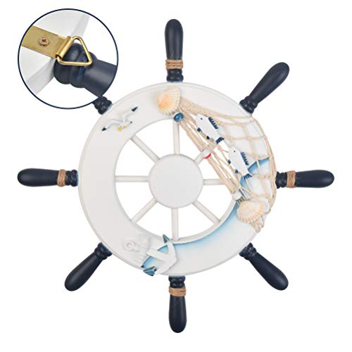 BUYGOO 2 Pack Nautical Decor 13" Wooden Ship Wheel and Wood Anchor with Rope Nautical Boat Steering Rudder Wall Decor Door Hanging Ornament Beach Theme Home Decoration