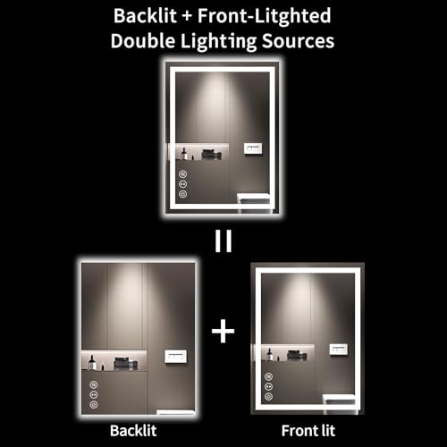 LOAAO 24"X32" LED Bathroom Mirror with Lights | Anti-Fog, Dimmable, 3 Color Temperature, Backlit + Front Lit, Memory Function, Tempered Glass, UL Listed