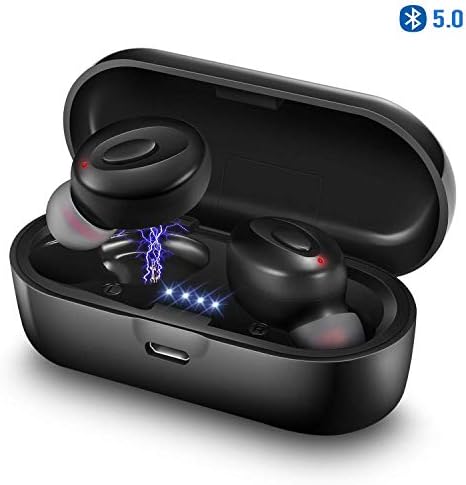 Bluetooth 5.0 Wireless Headphone with Stere Sound Mic Up to 15H Play Time Bluetooth Headset with Portable Charging Case for Sport(black-C24)