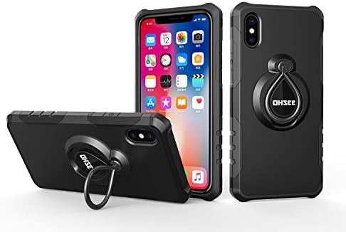 iPhone X Case, iPhone 10 Case with 360° Ring Grip Holder Kickstand Case compatible with Magnetic Car Mount [Dual Layer] Heavy Duty Shock Absorption Armor Cover (Black)
