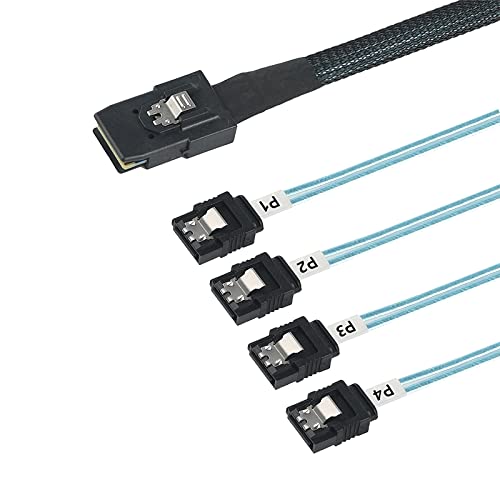 WLGQ Array Disk Cable Mini SAS 36Pin (SFF-8087) Male to 4 SATA 7Pin Female Cable, Mini SAS Host/Controller to 4 SATA Target/Backplane, 0.5M / 1.6FT