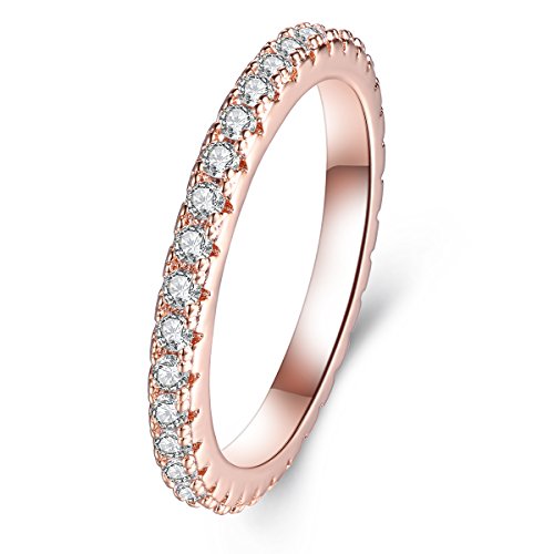 CZ Simulated Diamond Paved Stackable Eternity Ring Band for Women, Rose Gold Plated Size 5