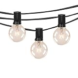 Minetom 50FT Outdoor Umbrella String Light with 52 Edison Glass Bulbs(2 Spare), Waterproof Connectable&nbsp;Hanging Light for Patio Backyard Porch Balcony Deck Party Decor, C7/E12 Socket, 5W, Black