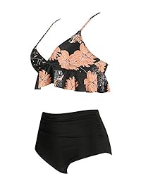Conjunto de bikini de 2 piezas con diseño floral y falbala, para dama