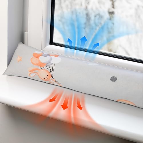 Boudin de Porte Isolant Froid 90 cm – Bas de Porte et fenêtre Coupe-Vent décoratif Idéal pour entrée Maison fenêtres et Coussin pour Chambre Enfant Coton Oeko-tex Lapin