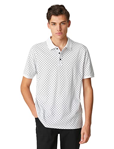 Koton Men Polo Neck T-Shirt Buttoned Geometric Printed Short Sleeve Slim Fit