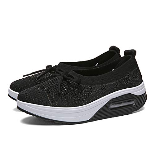Emimarol Womens Walking Tennis Shoes Slip On Light Weight Mesh Platform Air Sneakers Black