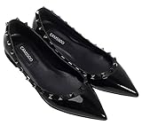 CAMSSOO Women's Classic Rivets Pointy Toe Slip on Comfort Flats Dress Pumps Shoes