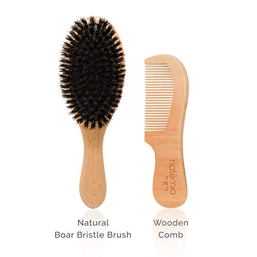 Natemia Boar Bristle Wooden Hair Brush and Comb Set for Women,Men and Kids - Ideal for Thin and Normal Hair - Adds Shine and Improves Hair Texture - Thumbnail 3