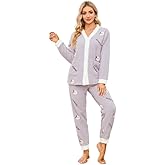 Womens Fuzzy Plush Pajama Set, Soft Warm Fleece Pajama for Women Cute Long Embroidered 2 Piece Sleepwears