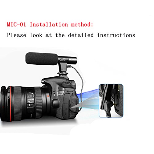 SmilePowo Camera Microphone, EIVOTOR Mic-01 3.5mm Digital Video Recording Microphone for D-SLR Camera, Stereo Shotgun Recording Microphone for Digital SLR CameraBlack