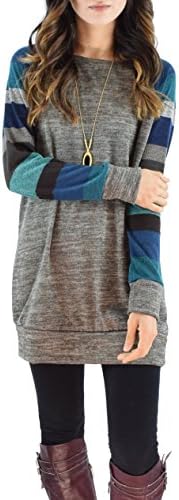Lazyfashion Womens Casual Loose Long Stripe Sleeve Oneck Lightweight Sweater Tunic Shirts Tops Blue M