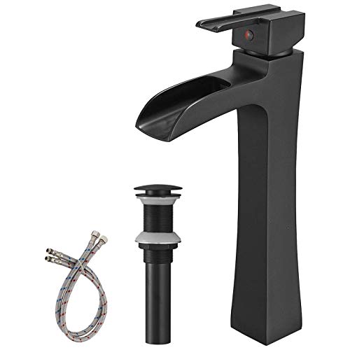Homevacious Waterfall Bathroom Faucet Black Matte Vessel Sink Faucet