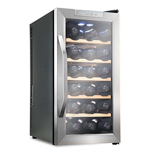 Ivation Premium Stainless Steel 18 Bottle Thermoelectric Wine Cooler/Chiller Counter Top Red & White Wine Cellar w/Digital Temperature, Freestanding Refrigerator Glass Door Quiet Operation Fridge (Cer