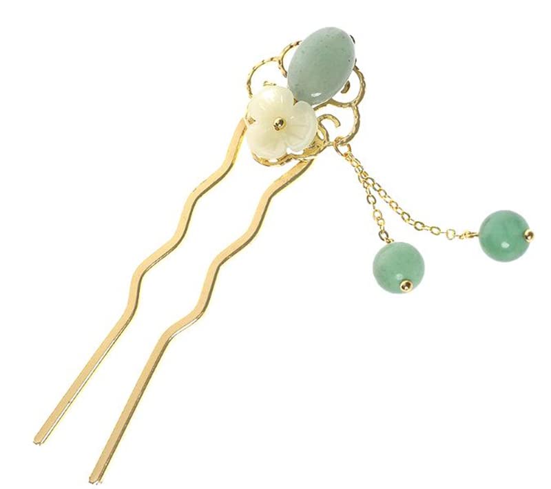 Photo 1 of MIAO WU Jade Flower Hair Pins Women Girls Hair Stick,Retro Hanfu U Shape Chopsticks Hair Styling Hair Making Accessories Headwear 3.5inch