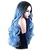 Royalvirgin Nature Color Dark Root Ombre Pastel Blue Heat Resistant Fiber Hair Long Nature Wave Light Blue Synthetic Full Wigs