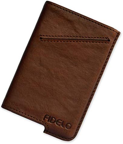 FIDELO Slim Wallets for Men - Minimalist RFID Blocking Aluminum Credit Card Holder - Light Weight Front Pocket Mens Wallet with Money Clip Band & Genuine Leather Case