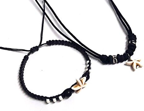 Necklace and Bracelet with Sea Star Hawaiian Sea Bracelet Black Hemp Bracelet
