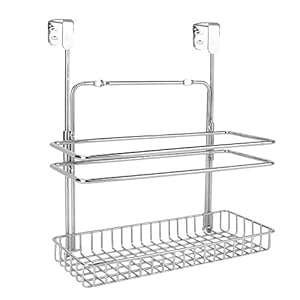Over Door Organiser Shelves | Two Tier Cupboard Hanging Basket | Wall Mounted Kitchen Storage | Chrome Cabinet Shelves…
