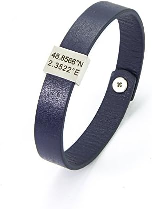 Mens Bracelet, Custom Engraved Blue Leather Calf, Personalized Bracelet, Father's Day Gift