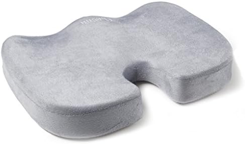 Chesna Coccyx Seat Cushion Premium Comfort Foam for Back Support, Tailbone and Sciatica Pain Relief - Non-Slip Bottom, Washable Cover and Handle for Travel and Portability - Grey
