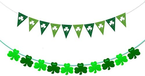 Attendere String St. Patrick 's Day Banner Decor Lucky Garland Shamrock Banner Triangle Green Felt Banner for Irish Party Supplies