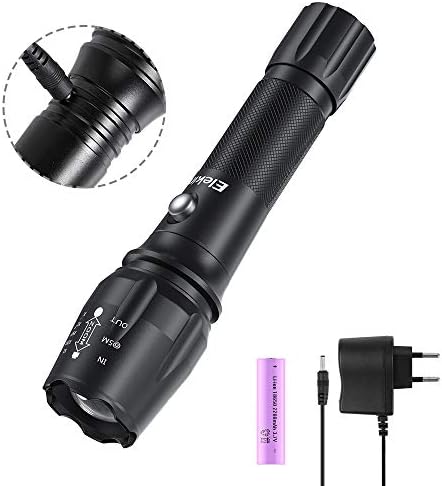 LED Flashlight, 1000 Lumens Rechargeable Hand Flashlight, Torch Flashlights with 5 Adjustable Lighting Modes, Water Proof (Includes 18650 Rechargeable Battery)