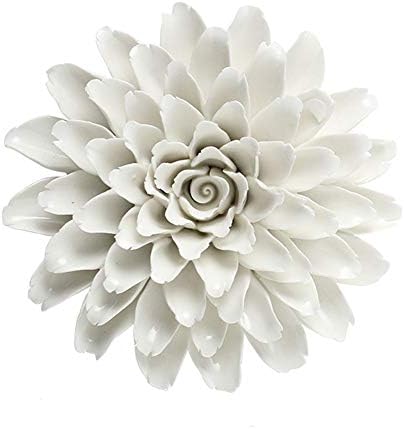 Handmade 3D Ceramic Flower Wall Decor, Wall Decoration for Living Room, Bedroom (Large: Diameter: 6.3"/16cm, Height: 2"/5 cm, White)