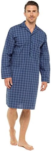 Sleepy Joes Nightwear Mens LIGHTWEIGHT Poplin 100% Cotton 1952 Nightshirt Blue/Navy Check 3XL