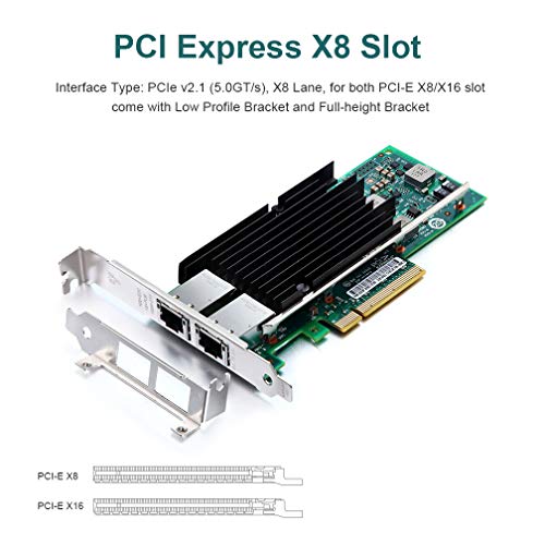 10Gb PCI-E Network Card X540-10G-2T, Dual RJ45 Copper Port CNA for PC with Low Bracket, 10GbE Converged Network Adapter(NIC), X540 Chipset, PCI-E X8 - Thumbnail 5