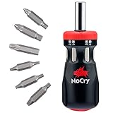 NoCry Stubby Ratcheting Screwdriver Kit with 12-in-1 Mini Bit Set including Flathead, Hex, Torx and Pozidriv Tips