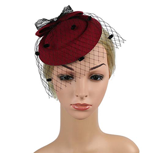 BCDshop_hairband clearance Girls Women Fashion Fascinators Tea Party Headpiece Headwear Mesh Net Beret Hat Tiara on a Hair Clip (Red) - Thumbnail 4