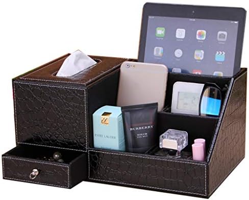 LNNA Multifunctional Rectangular PU Leather Tissue Box Holder Home Living Room Remote Control Mobile Desktop Storage Box Waterproof Desk Organiser,30.5x18x14.5cm,Black