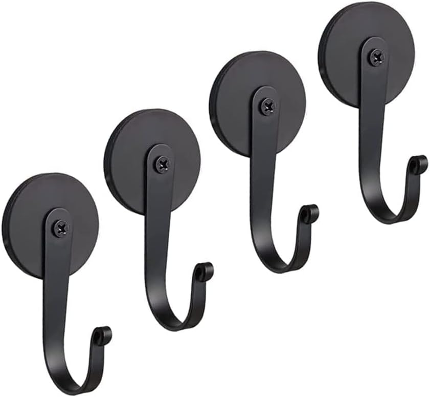 Wreath Hangers - Qinwuwu Hongchun Magnetic Hooks for Hanging Towel Coat Black Wreath Hanger for Front Door Kitchen Cruise Fridge Magnet Hooks Indoor Outdoor 4 Packs (Bent Hook)