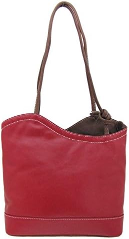 Italian Design Leather Convertible Shoulder Backpack Handbag (Red/ Toffee)