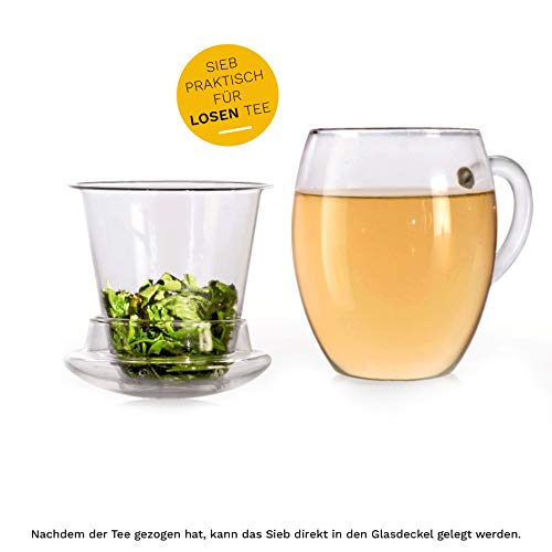 Creano Teeglas all in one, GroÃe Teetasse mit Sieb und Deckel aus Glas, 400ml ein idealer Teebereiter – Bild 5