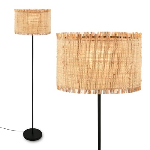 Briloner Staande lamp met strokap, aan/uit voetschakelaar, E27, max. 10W, boho, esthetisch, staande lamp, leeslamp, woonkamerlamp, staande lamp, decoratieve lamp, 40 x 161 cm (DxH), naturelkleurig