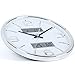 HITO Silent Wall Clock Non Ticking 16 inch Large Oversized Date Day Indoor Temperature Humidity, Excellent Accurate Sweep Movement Silver Frame Glass Cover (16 inches, Chrome+ LCDs)