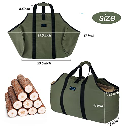 HRX Package Large Canvas Firewood Tote, Water Resistant Log Carrier