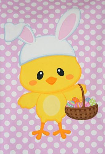 Easter Chick on Pink Design, Fabric Panel Printed on Organic Knit, 12.50 Inches Tall (1 Panel)