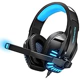 Gaming Headset with Mic for PS4, PC, Xbox One, Surround Sound Noise Cancelling Over Ear Headphones with Soft Memory Ear Pads, LED Light, Volume Control Compatible for Laptop Tablet Phone Games