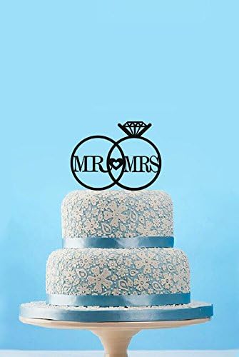 Simple Mr and Mrs Cake Toppers for Wedding,Wedding Cake Toppers Mr and Mrs,Couple Rings Wedding Cake Toppers and Heart,Engagement Gifts