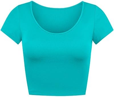 BA Womens Basic Solid Scoopneck Slim Fit Stretch Fit Crop Top Shirt EMERALD S