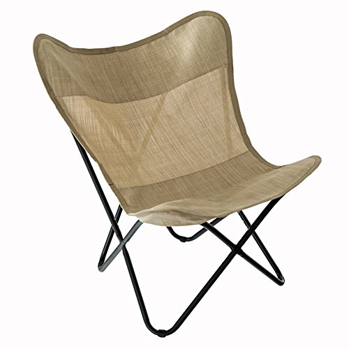 C-Hopetree Butterfly Chair Indoor Outdoor Sling Camping Patio Deck Chair, Black Metal Frame, Beige Sling